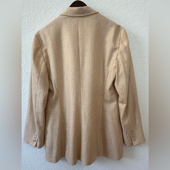 SAKS FIFTH AVENUE 100% Cashmere Beige Tan Houndstooth Blazer SZ IT 44 US 10 - Picture 7 of 14